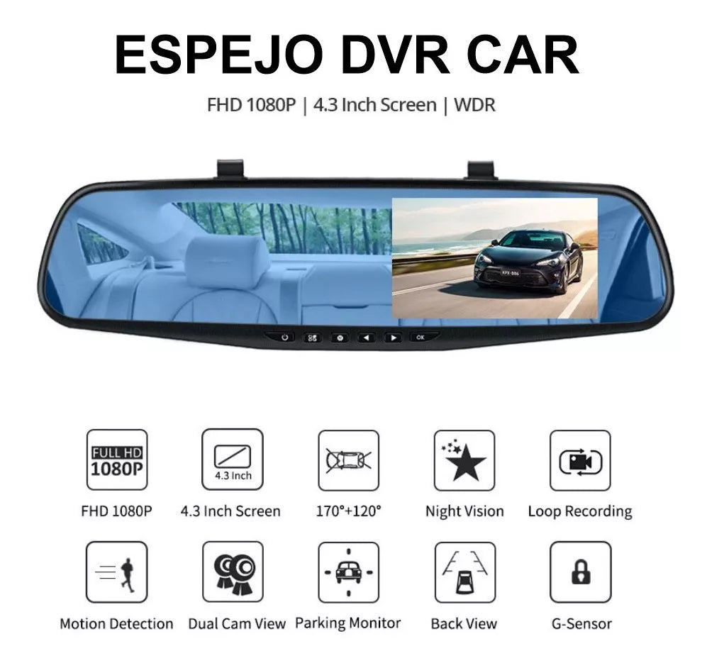 RETROVISOR CAMARA HD DELANTERA Y TRASERA - Bee Drop